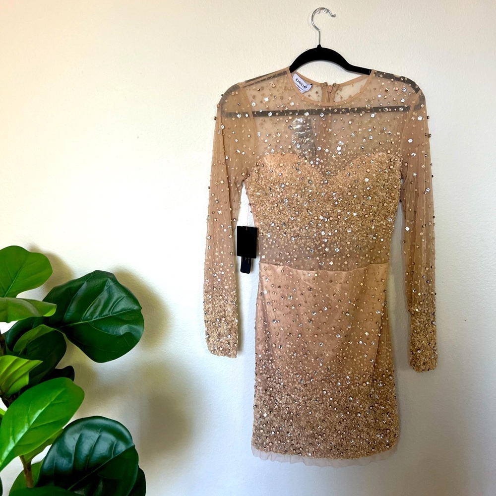 Vintage Bebe Sequin Mesh Mini Dress (NWT) - Picture 1 of 5